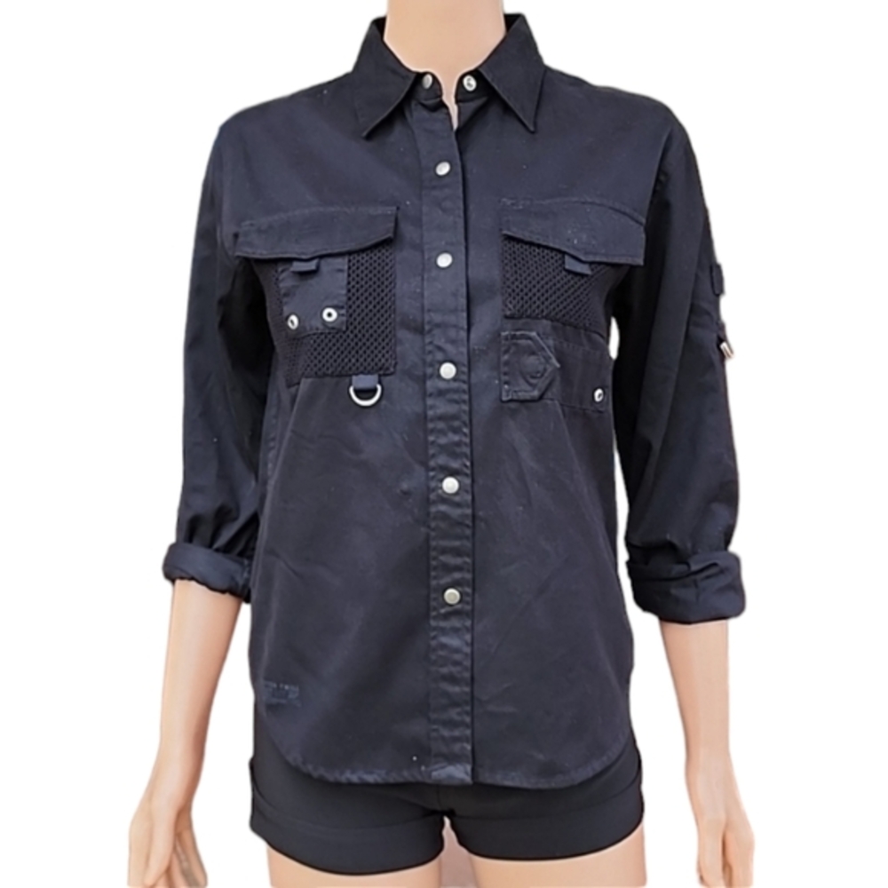 Ralph Lauren Women‎ Size PP  S Black Roll-up Sleeve Hunting Utility Button Shirt